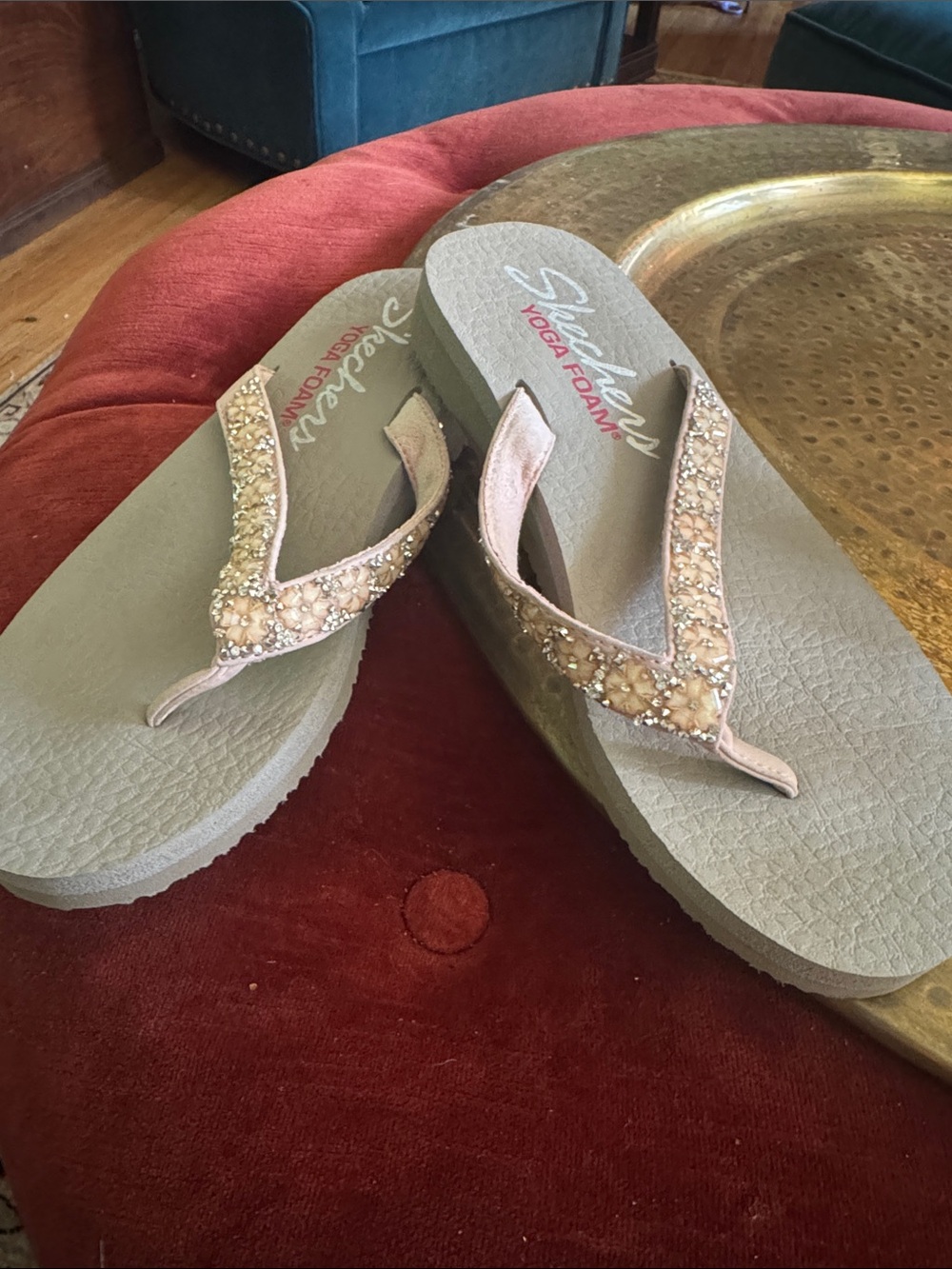 Skechers Women's Blush Jeweled Yoga Foam Thong Sandals